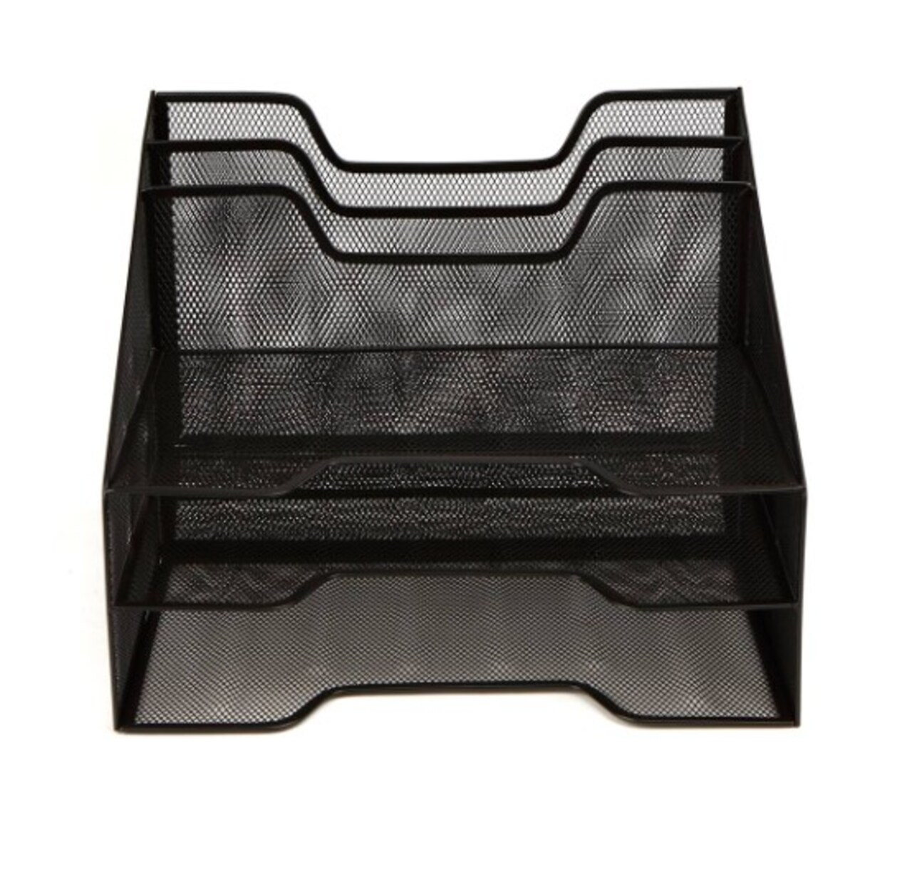 Mesh File Organizer Desktop, File Folder Holder Desk Organizer with 3 Paper Letter Tray and 1 Vertical Upright Compartment, Black